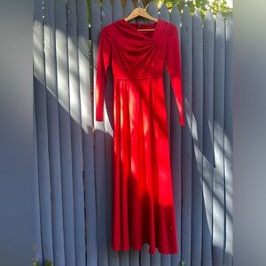 Vintage 70s Long Sleeve Red Empire Waist Evening Dress